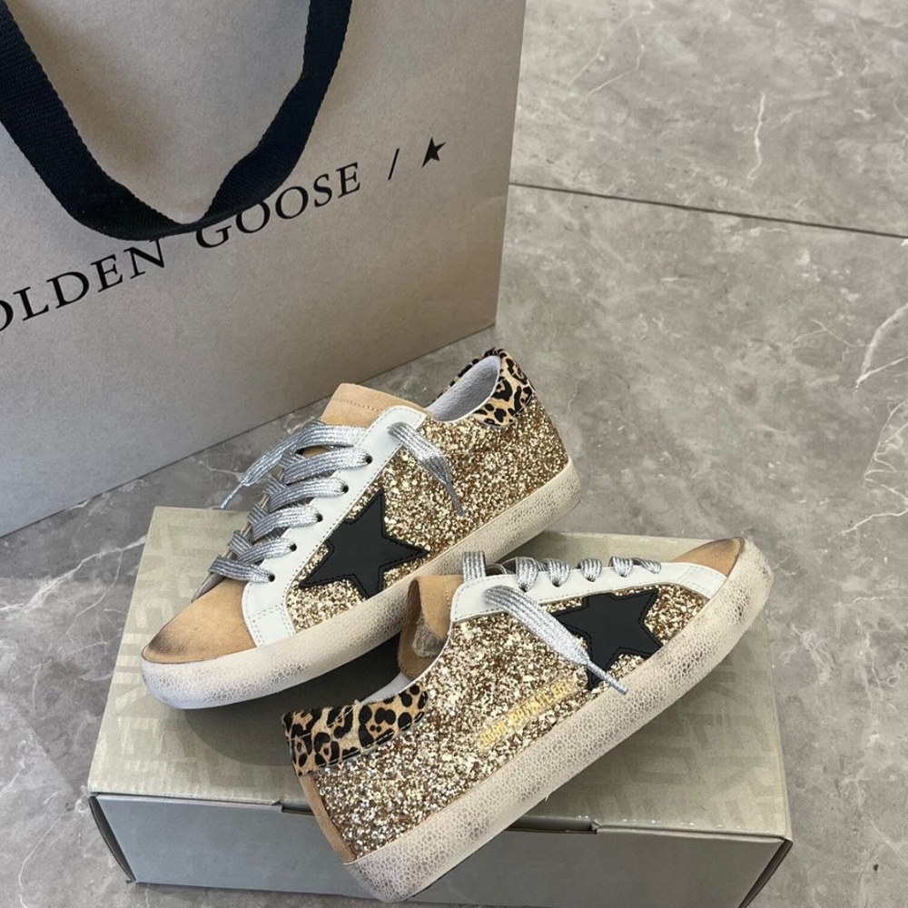 Golden Goose Women's Glitter and Leopard Sneakers - Gold and Black